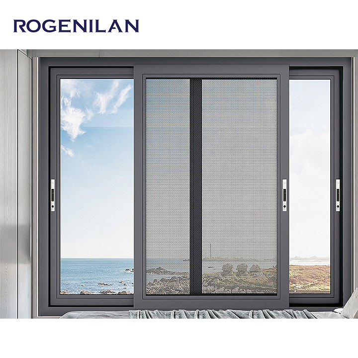 Black Aluminum Double Glass Horizontal Soundproof Glass Window Aluminum school Sliding Windows With Screen