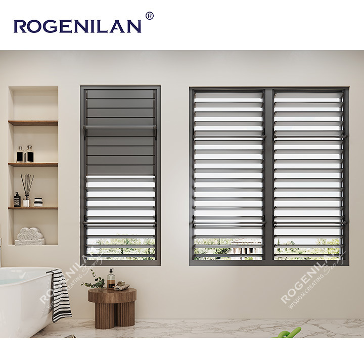 ROGENILAN Luxury Aluminum Profiles Blinds Shutters Louver Windows Plantation Panels Pergola With Mosquito Net For Outdoor