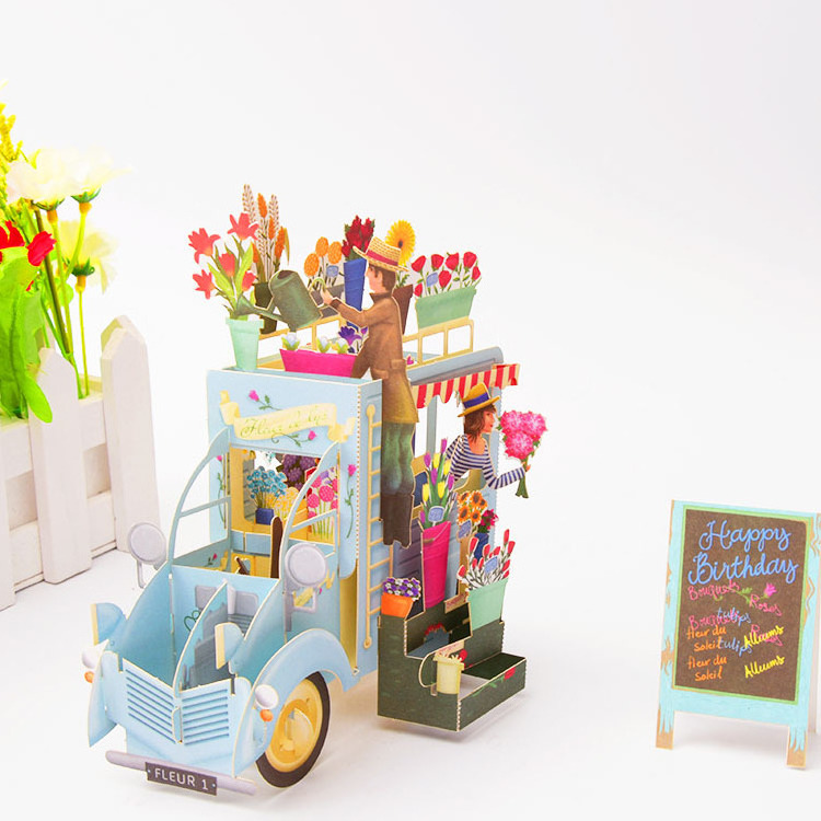 Make 3D Pop Up Colourful Flower Car Greeting Card Happy Birthday Card