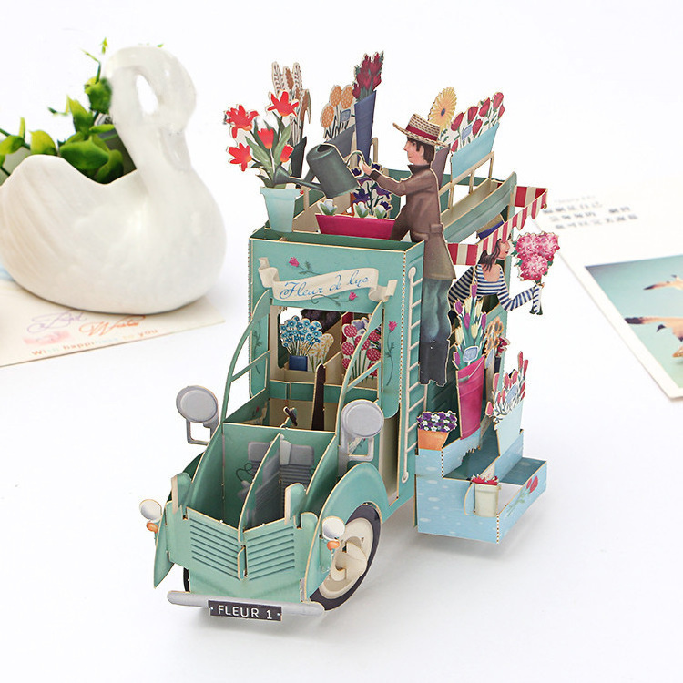 Make 3D Pop Up Colourful Flower Car Greeting Card Happy Birthday Card