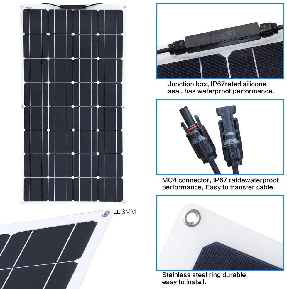 dgsunlight 100W 16V semi-flexible monocrystalline cell portable solar panel for 12V battery