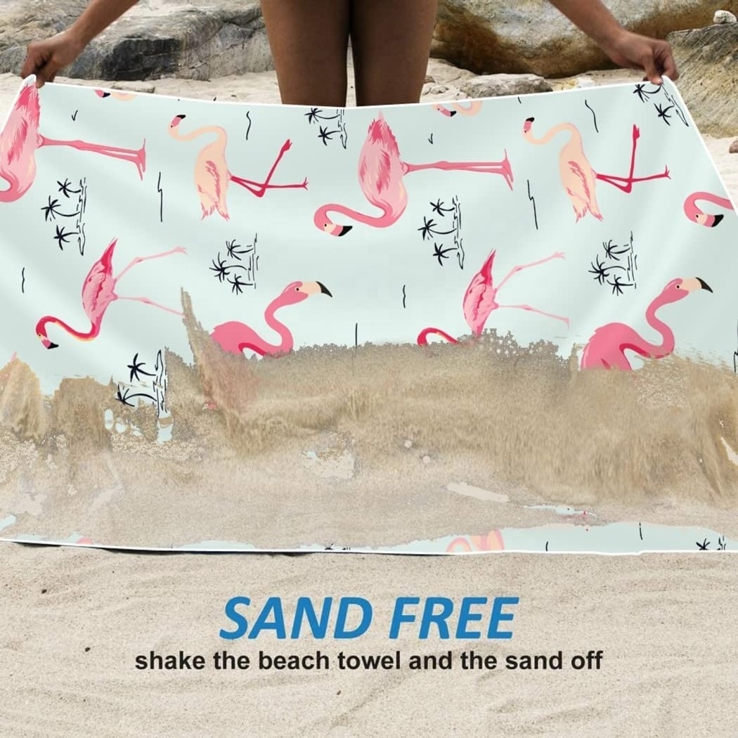 Factory direct supplies plastic bottle fiber custom design eco friendly rectangle flamingo beach towel