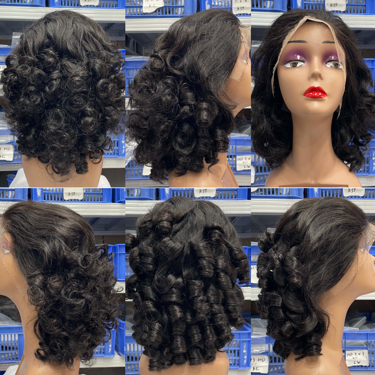 RG1040 Sale Wig 18inch Natural Black 13x4 Full frontal unit lace wig Romantic Bouncy loose wave Spring curl Double Drawn Funmi