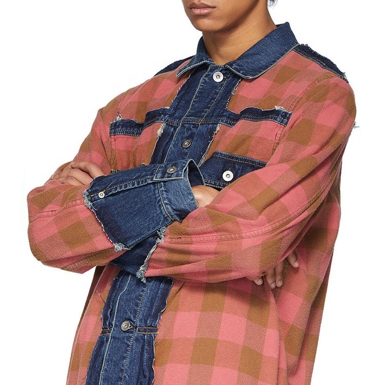 High quality fashion design custom blue & red panelled denim jacket men