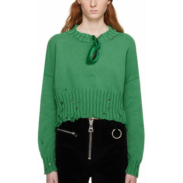 Green Cropped Sweater  High quality Knit cotton sweater new style  sweater for women