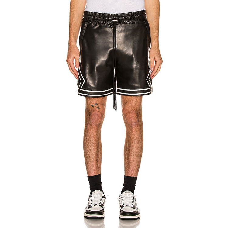 OEM ODM Custom latest fashion design high quality luxury black leather shorts men