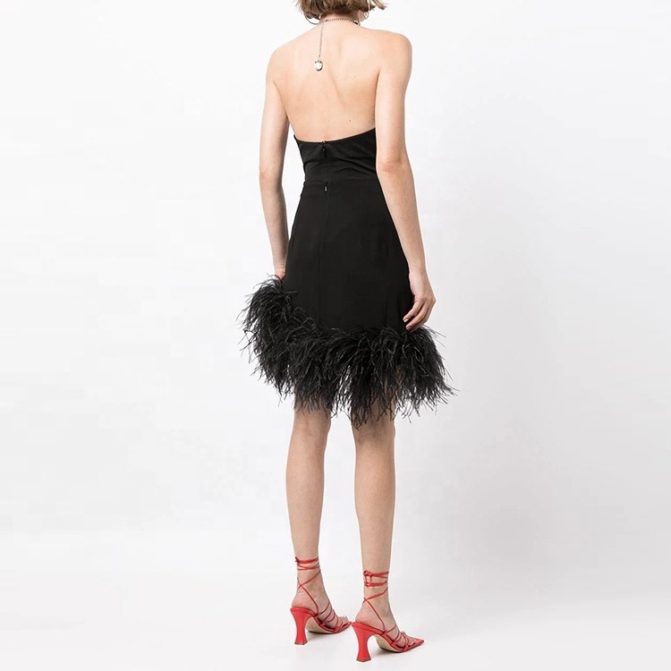 Newest luxury fashion design high quality custom black feather mini skirt