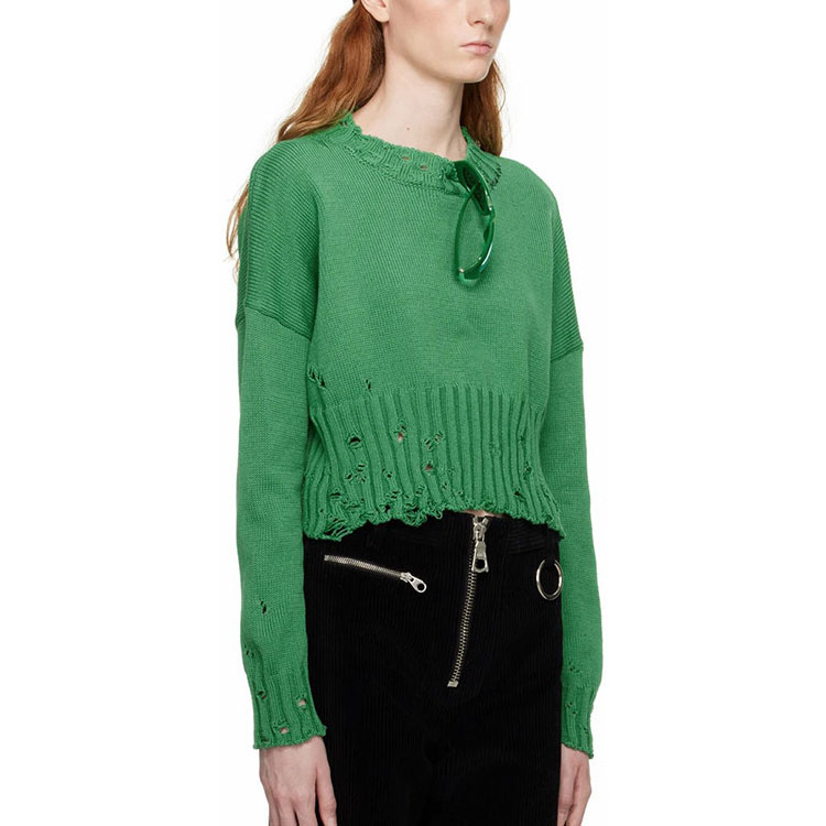 Green Cropped Sweater  High quality Knit cotton sweater new style  sweater for women