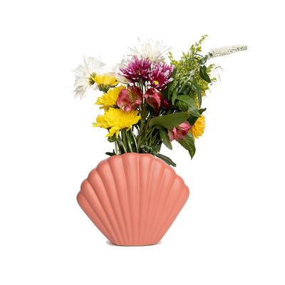 beautiful nordic style wide mouth pastel pink sea shells seashell shape ceramic porcelain flower vases for home decor