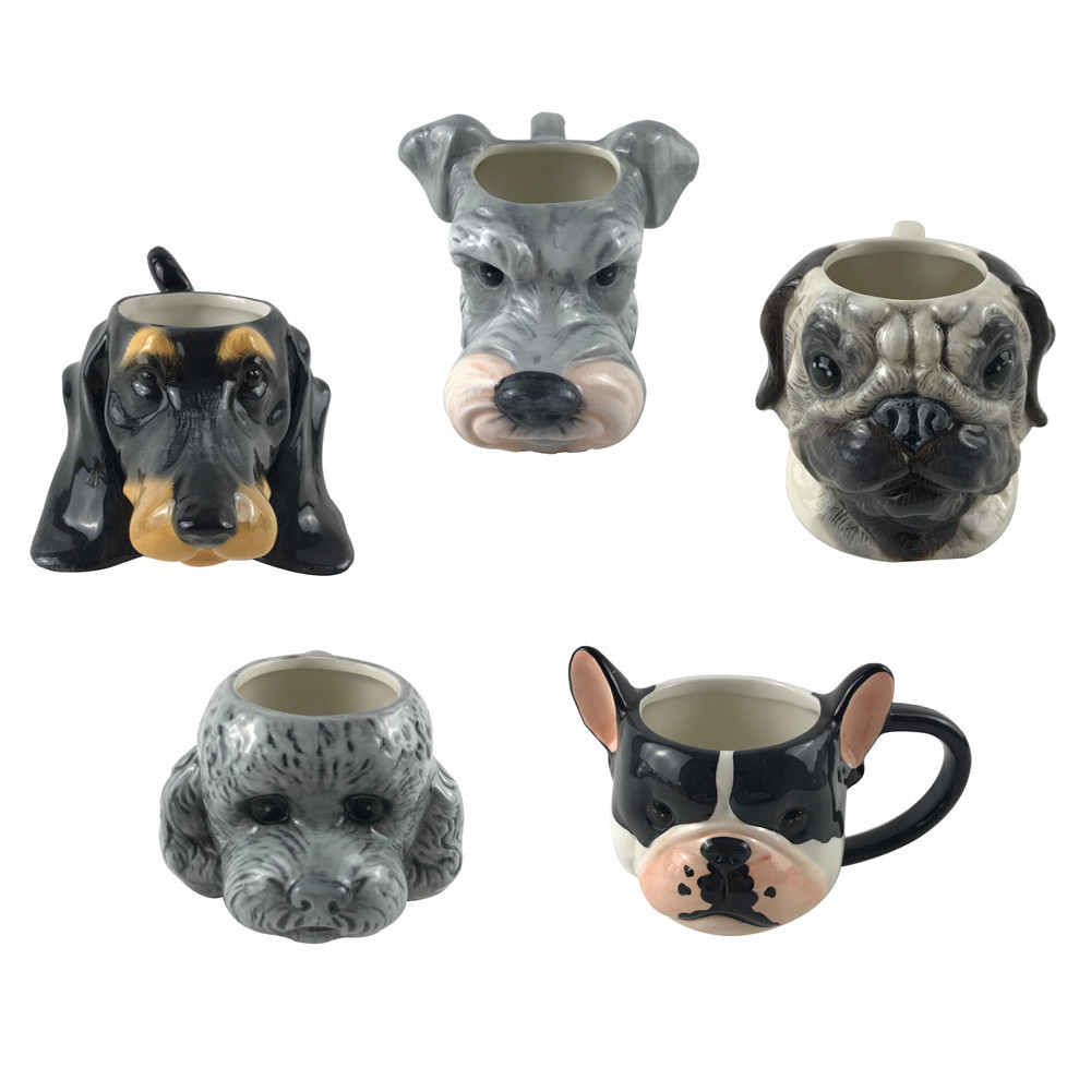 customized hand painted cute kawaii custom 3d animal face dog dolomite ceramic coffee mug