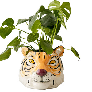 new Factory Custom tiger head animal shaped flower pots ceramic planter