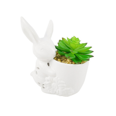 mini home decor cute rabbit bunny easter head ceramic flower plant succulent planters