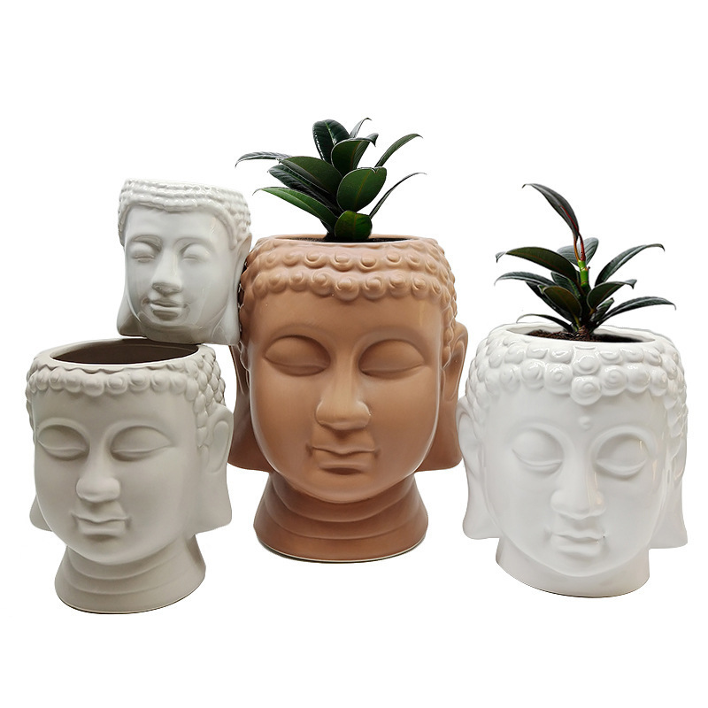 New Factory Custom ceramic buddha head planter plant flower pot