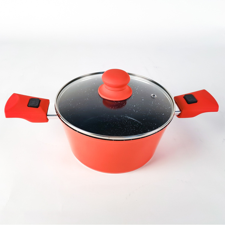 Ruiheng OEM round aluminum casserole Red color non stick casserole with glass cover