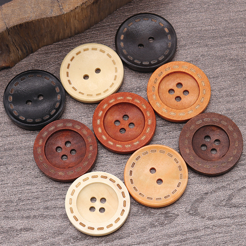 Laser dotted line 4-holes wooden buttons for clothes kids shirt cardigan vintage 2-holes natural wooden button