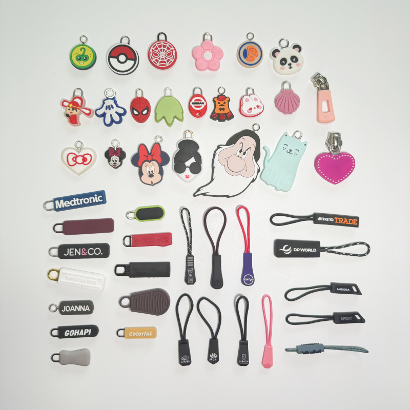 Factory custom logo zipper pullers DIY cartoon soft rubber silicone pvc zipper pulls cord