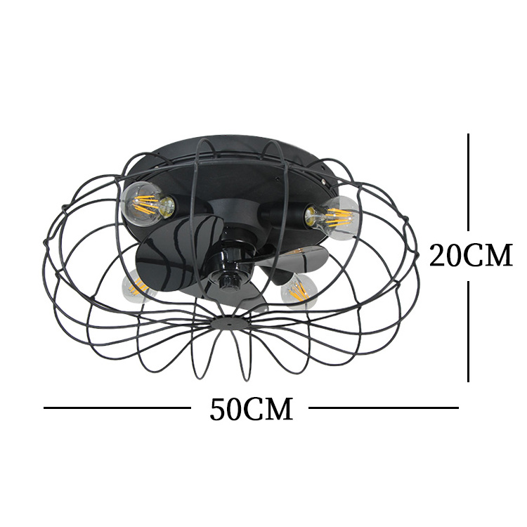 Modern Flush Mount Adjustable Ceiling Fan Industrial Black Remotet Control Caged Ceiling Fan with Light. led light fans