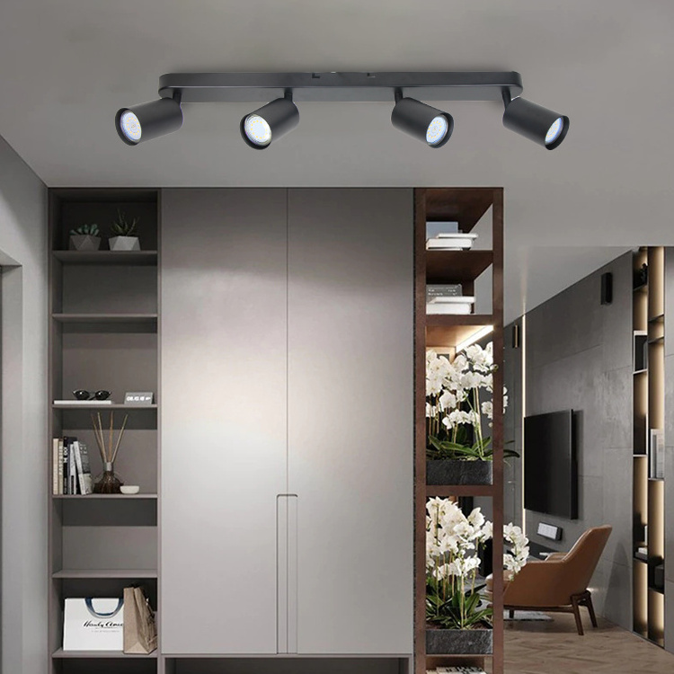 Modern 4 Way Straight Bar Ceiling Spotlight Fitting in a Black Finish Spot Light Light Fixture LED Spot Ceiling Light