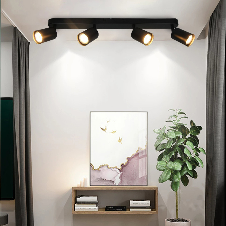 Modern 4 Way Straight Bar Ceiling Spotlight Fitting in a Black Finish Spot Light Light Fixture LED Spot Ceiling Light