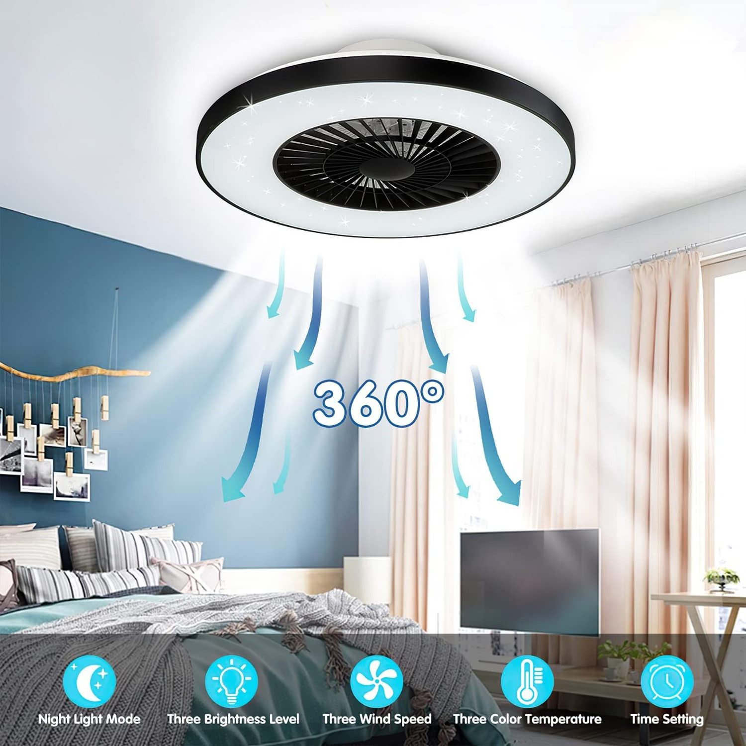 New Arrival Customize invisible blade ceiling fan light Multiple Color Optional With Living Room Indoor LED Ceiling Fan Light