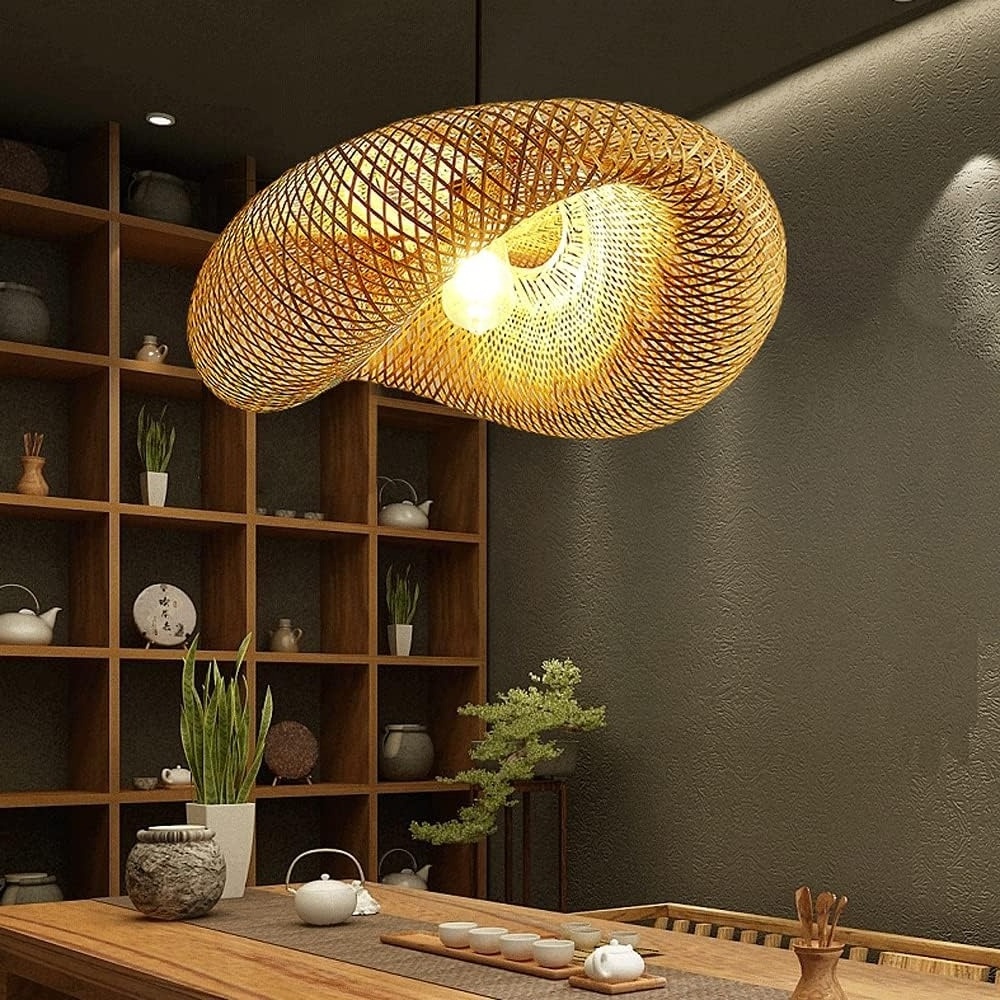 Woven Bamboo Pendant Light Ceiling Lamp Hanging Chandelier E27 Vintage Japanese-Style Hanging Lamp Lights