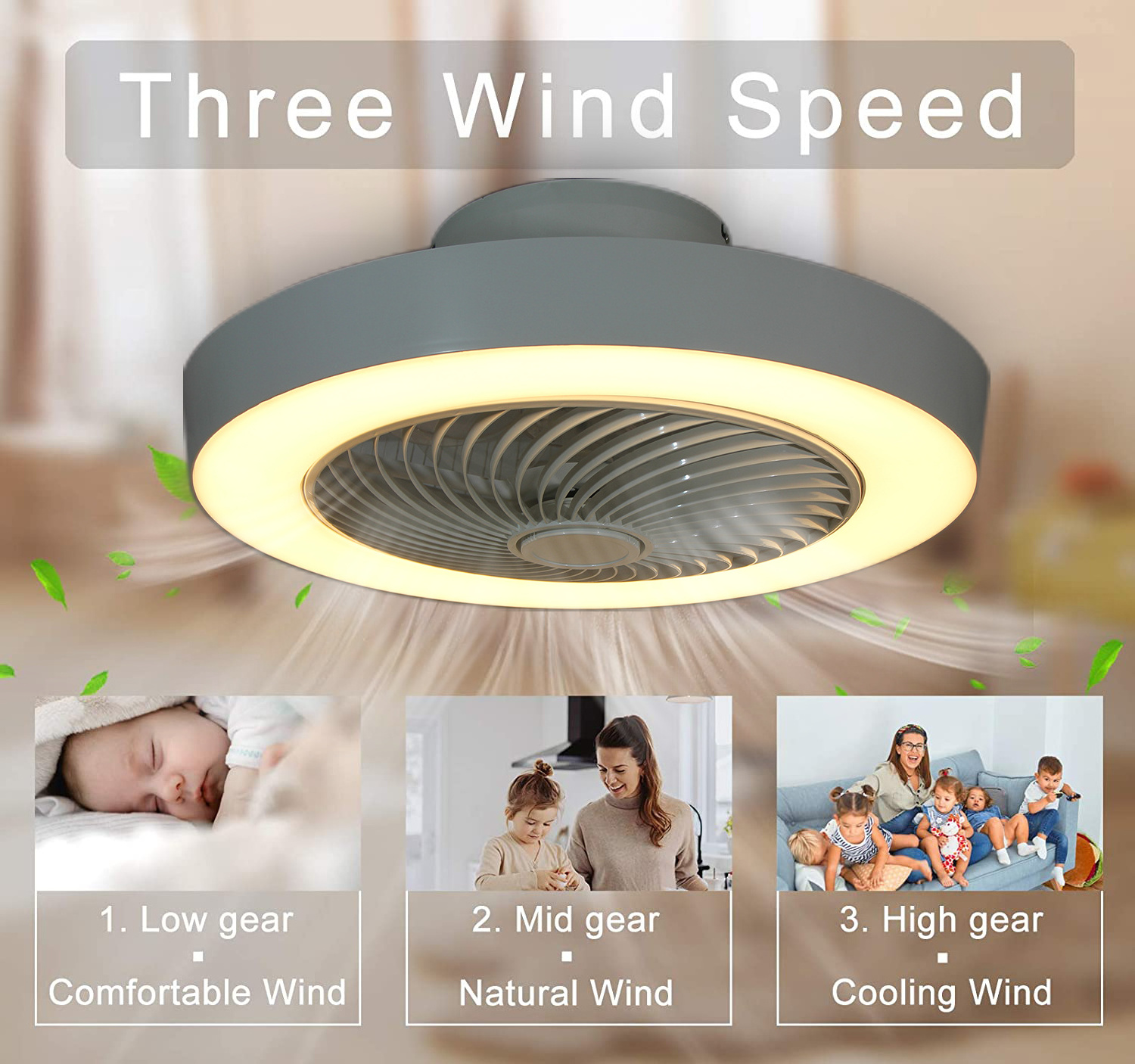 Interior Design Manufacturers 3 Colors Changing 240V fan lamp 42