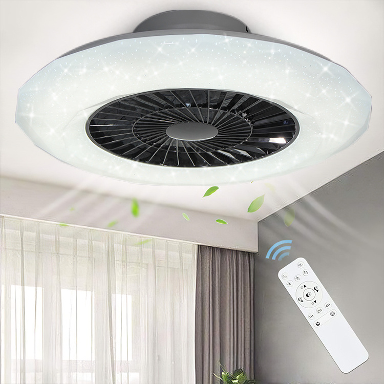 Creative Design Flush Mount 7 Invisible Blades 3 Color temperatures and Files Remote Ceiling Fan with LED Light