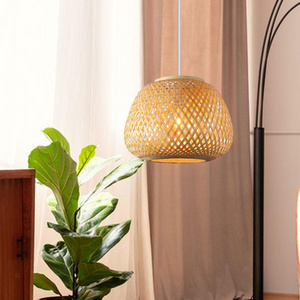 Modern Style Indoor Bamboo Hanging Light Rattan Lamp Shade Bamboo Chandelier Asian Farmhouse Pendant Light Fixture