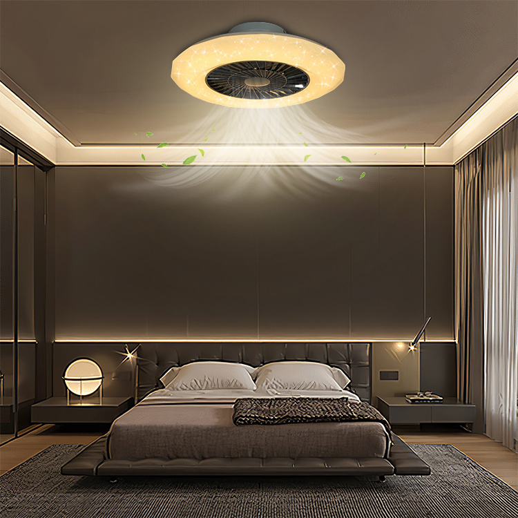 Creative Design Flush Mount 7 Invisible Blades 3 Color temperatures and Files Remote Ceiling Fan with LED Light