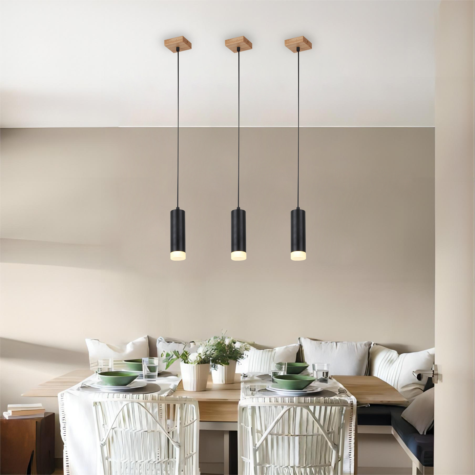 Modern Surface Mounted Gu10 Led Cylindrical Hanging Lamp Dining Room Bar Cafe Lighting Long Tube Pendant Light