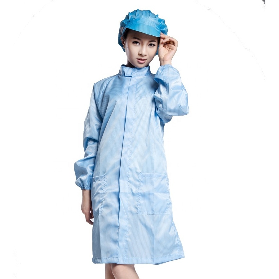 Blue Zipper Closure Anti Static ESD Cleanroom Gown/ESD Lab Coat Clothes With Stand Collar