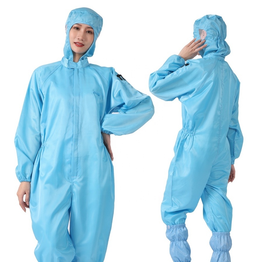 Lab Coat Cleanroom Work Clothes Smock Jumpsuit Gown Esd Protection Workwear Esd Clothe Coverall Suit With Hat