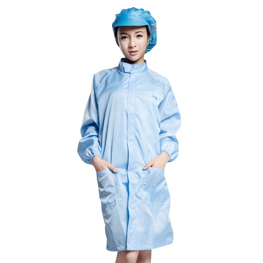 Blue Zipper Closure Anti Static ESD Cleanroom Gown/ESD Lab Coat Clothes With Stand Collar