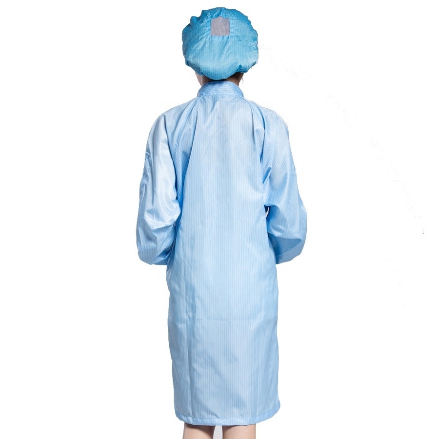 Blue Zipper Closure Anti Static ESD Cleanroom Gown/ESD Lab Coat Clothes With Stand Collar