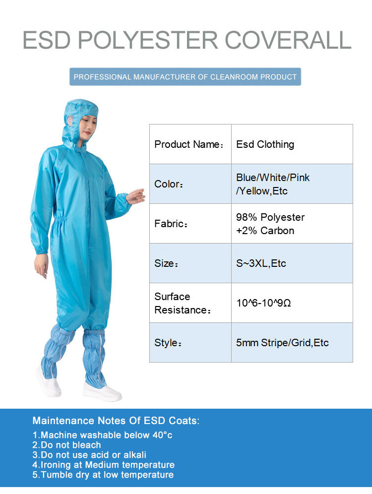 Food Factory Stripe Grid Anti Static Working Suit Esd Working Clothes Cleanroom Suit Hooded jumpsuit