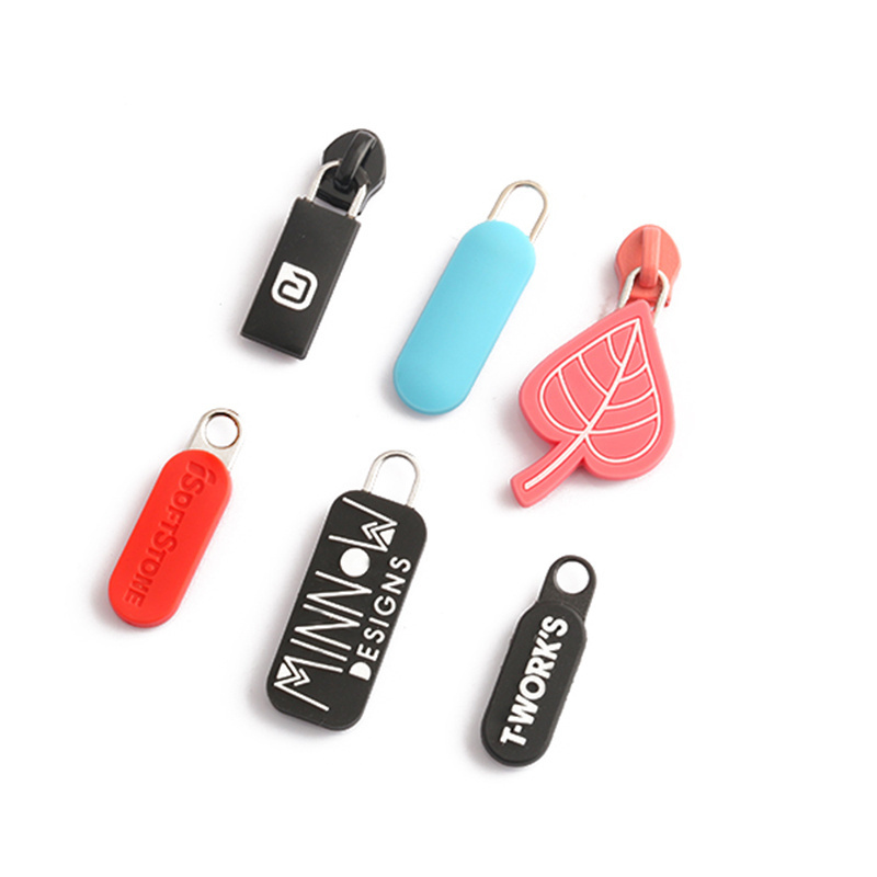 Custom Silicone Rubber Pvc Soft Adhesive Zipper Head Luggage Rubber Zipper Pullers Slider For Clothes