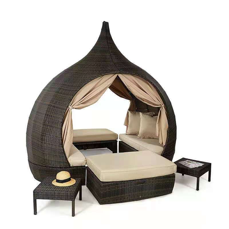 factory direct swimming pool furniture  rattan round  outdoor poolside bed  lounge bed with canopy