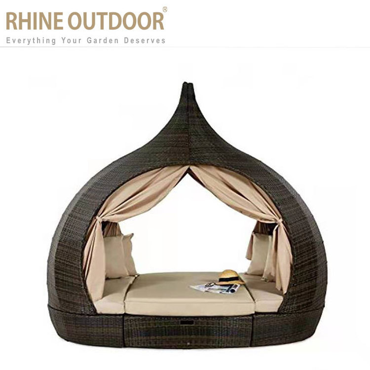 factory direct swimming pool furniture  rattan round  outdoor poolside bed  lounge bed with canopy