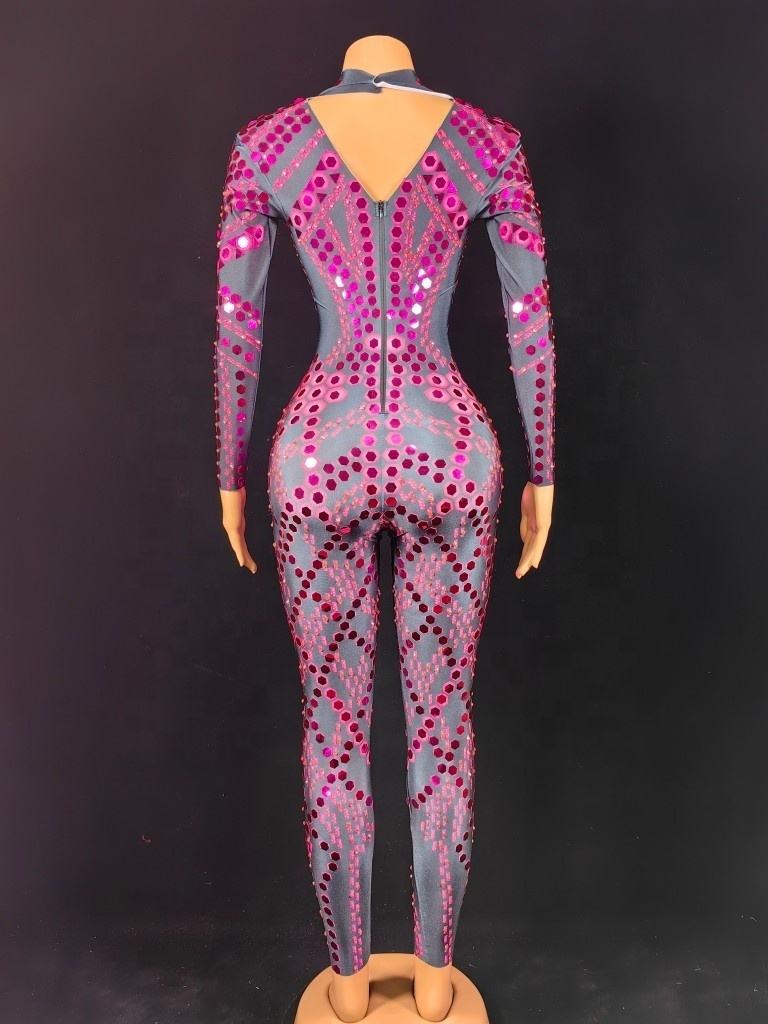 Flashing Full Mirrors Long Sleeves Transparent jumpsuit Dancer Costume