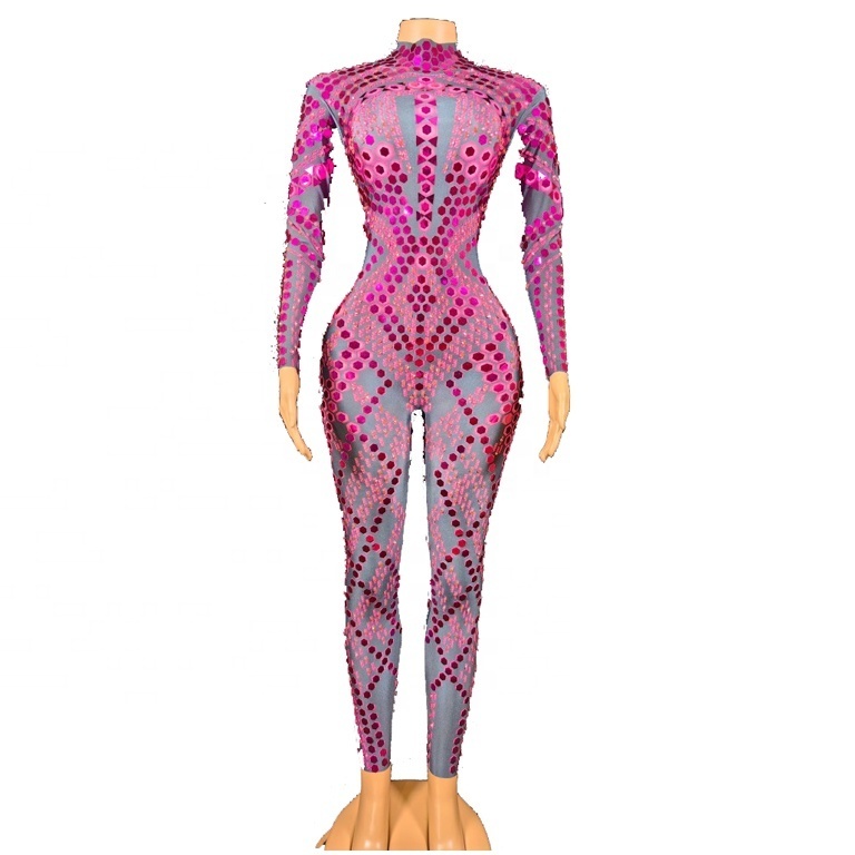 Flashing Full Mirrors Long Sleeves Transparent jumpsuit Dancer Costume