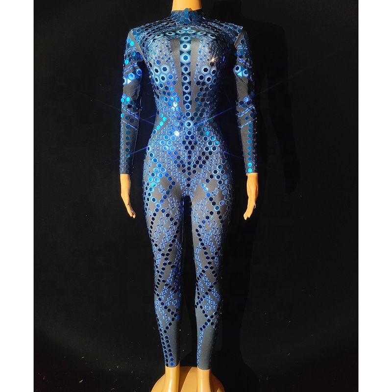 Flashing Full Mirrors Long Sleeves Transparent jumpsuit Dancer Costume