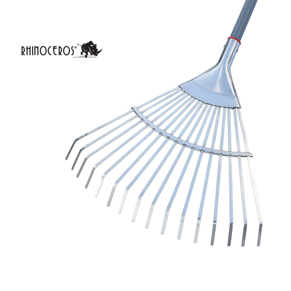 High Quality Ergonomic Steel Handle 16 Tines Stainless Steel Garden Leaf Grass Rake