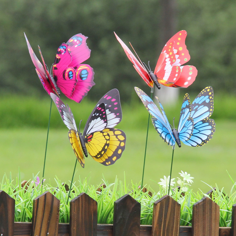 Outdoor Plastic 3D Simulation Butterfly Yard Plant Lawn Decor Garden Stakes Decoration Tool