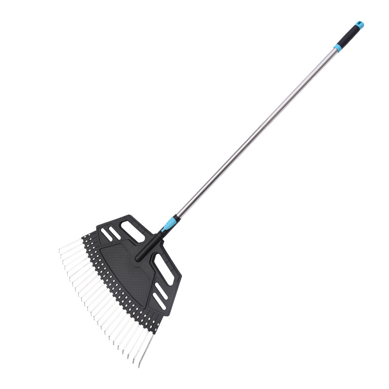 New Style 24 Teeth Lawn, Leveling Rake Durable Stainless Steel Ergonomic Steel Handle Garden Planting Leaf Rake/