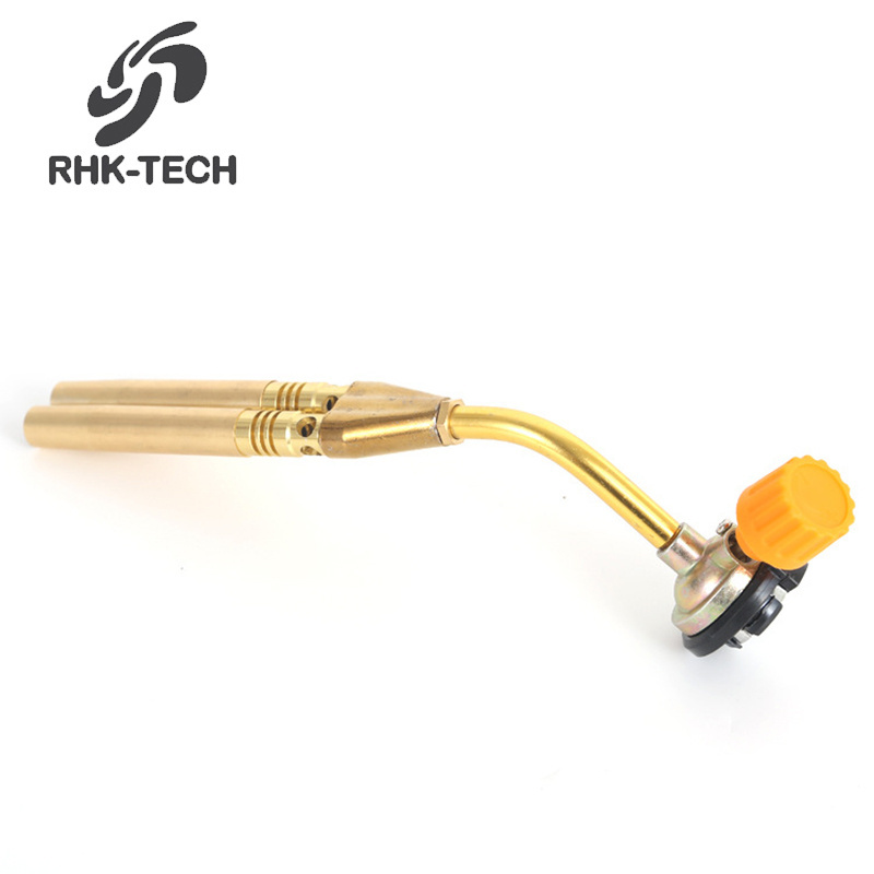 RHK Portable Double Copper Nozzle Manual Ignition Brazing Flamethrower Jet Lighter Butane Gas Welding Torch Burner