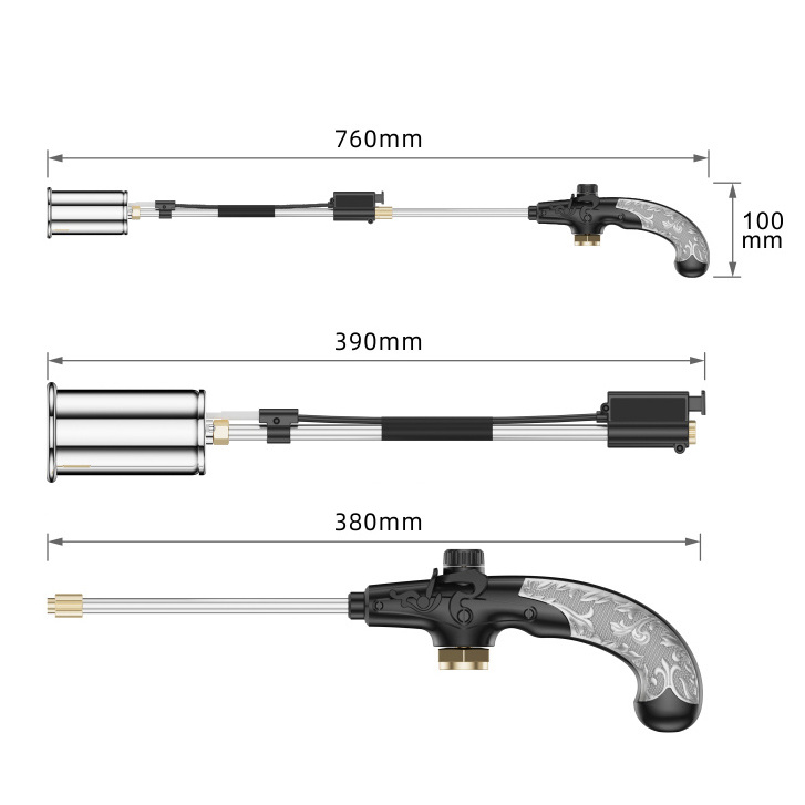 RHK Portable Detachable Flamethrower Gun Press Ignition Weed Burner Torch Butane Propane Gas Heating Torch