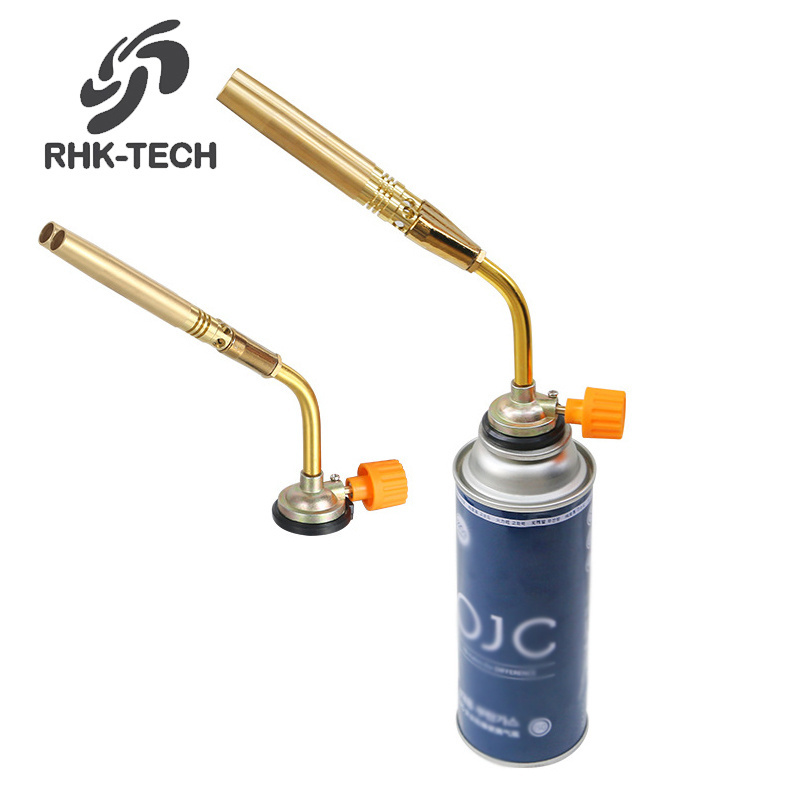 RHK Portable Mini Outdoor Double Copper Nozzle Barrel Manual Ignition Brazing Butane Flame Gun Gas Welding Torch