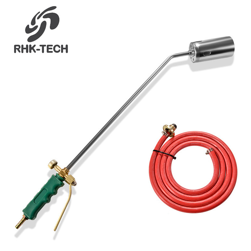 RHK Industrial Liquid Gas Long Handle Single Double Switch Stainless Steel Nozzle Weed Burner Flame Gun Gas Torch for Sale