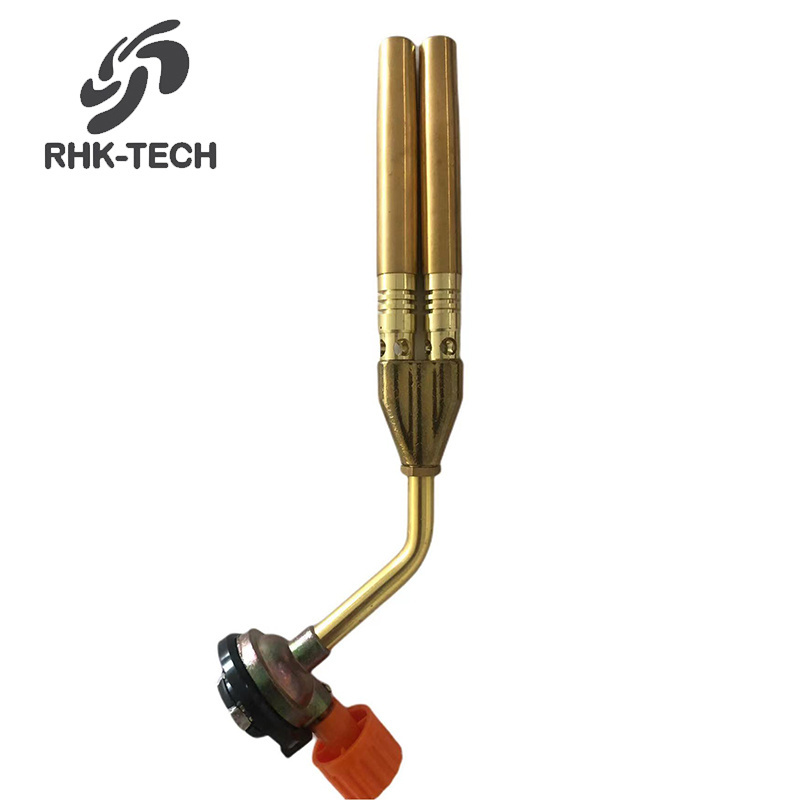 RHK Portable Double Copper Nozzle Manual Ignition Brazing Flamethrower Jet Lighter Butane Gas Welding Torch Burner