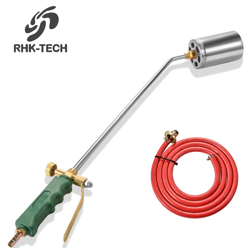 RHK Industrial Liquid Gas Long Handle Single Double Switch Stainless Steel Nozzle Weed Burner Flame Gun Gas Torch for Sale